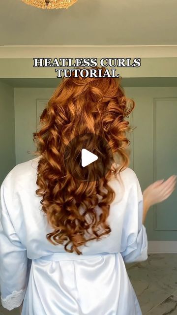 Geena Hunt 🦋 on Instagram: "Heatless curls tutorial <3 Loveee how it turned out!  @amika @amikapro mousse @kerastase_official hair oil @thecurlhalo heatless curler @bread scrunchie @balmainhair comb   #heatlesscurls #hairtutorial #hairtutorials #hairtransformation #hairideas #haircurls #hairlooks #hairlook #hairstyle #hairstyles #hairstyling #redhair #redhead" Heatless Curler Tutorial, Curly Heatless Curls, Heatless Curls Long Hair, Scrunchie Heatless Curls, Tight Heatless Curls, Diy Heatless Curls Overnight, Heatless Curls Short Hair, Heatless Hair Curling, Heatless Curls Tutorial