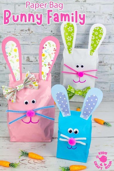 Paper Bag Bunny, Family Kids Crafts, Easter Craft For Kids, Easter Craft Activities, Easter Basket Crafts, Bunny Craft, Rabbit Family, Easter Arts And Crafts, Paper Bag Crafts