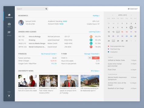 Redesigning my university's student portal.  This was the winner of a student redesign competition. School Website Templates, Medical Website Design, Portal Website, Student Dashboard, Portal Design, Ui Design Dashboard, Web Development Projects, Online Web Design, Student Portal