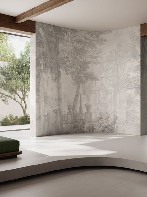 #ahtens #memory #interiordesign #project #wallcovering #nature #walldecoration #cartadaparati #tapete #papelpintado #papierpeint #wandverkleidungen #grandtour #glamora European Architecture Wallpaper, Etched Wallpaper Mural, Athens Wallpaper, Grisaille Mural Wallpaper, Neutral Landscape Wallpaper, Glamora Wallpaper, Molten Silver Wallpaper, Nature And Architecture, Timeless Architecture