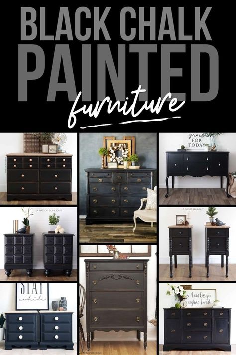 Bedroom Paint Ideas With Black Furniture, Chalk Paint Black Dresser, Refinished Black Furniture, Black Chalk Paint Cabinets, Behr Classic Noir Chalk Paint, Black Matte Chalk Paint Furniture, Black Matte Paint For Furniture, Brown Painted Furniture Ideas, Black Painted Furniture Bedroom