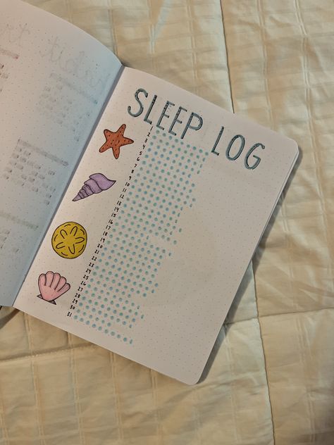 Sleep Journal Ideas, Summer Bujo Ideas, Bullet Journal Summer Ideas, Sleep Log Ideas, Bujo Sleep Tracker, Sleep Tracker Ideas, Summer Bullet Journal Ideas, Ocean Bullet Journal, Journal Sleep Log