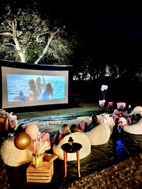 Outdoor Movie Night Pop Up Parties Charleston Outdoor Movie Night Ideas Backyards, Movie Backyard, Engagement Dinner Party, Outdoor Movie Party, Girls Night Movies, Outdoor Movie Theater, Outdoor Movie Night, 13 Birthday, Activities For All Ages