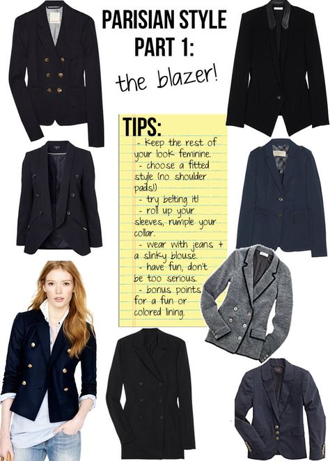 #1 The Blazer // “Magnificent Seven.”  The non-negotiable items that everyone must own, the essentials to chic, Parisian Style, from "PARISIAN CHIC, BY INES DE LA FRESSANGE." French Wardrobe, Parisienne Chic, Parisian Chic Style, French Girl Style, Paris Mode, Moda Chic, Women's Blazers, French Chic, Parisian Chic