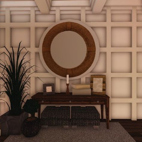 #roblox #robloxbuild #bloxburg #robloxgame Bloxburg Foyer Ideas Aesthetic, Bloxburg Realistic Decor, Bloxburg Corridor Ideas, Bloxburg Modern Front Yard, Bloxburg Main Entrance Ideas, Bloxburg Decorating Ideas Hallway, Bloxburg Room Realistic, Bloxburg Hall Ways Ideas, House Entrance Bloxburg