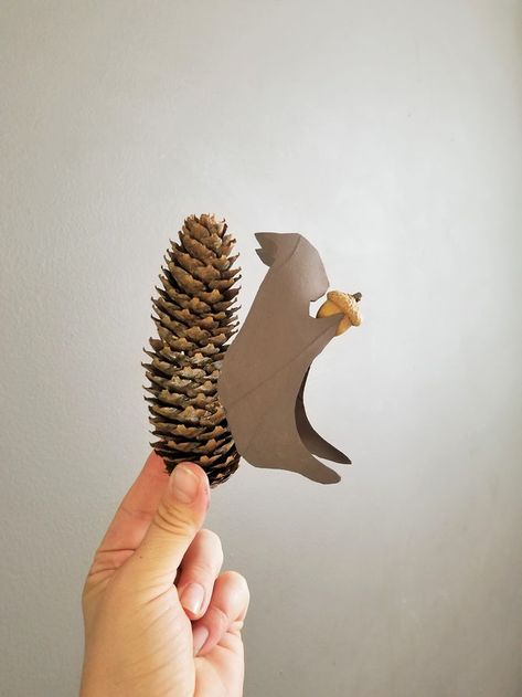 Paper Roll and Pinecone Squirrels Acorn Pinecone Craft, Pinecone Squirrel Craft, Pine Cone Squirrel Craft, Squirrel Toilet Paper Roll Craft, Toilet Paper Roll Squirrel, Squirrel Paper Craft, Pinecone Critters, Woodland Crafts For Kids, Pinecone Squirrel