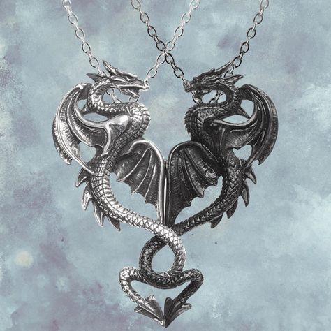 gothic home decor - gothic decor -  Dragon Tryst Pair of Necklaces - High Quality  from DARKOTHICA® Shop now at DARKOTHICA® Emo Jewelry, Stuck Together, Dragon Heart, Geometric Pendant Necklace, Paired Jewelry, Cosplay Jewelry, Expensive Jewelry Luxury, Dragon Jewelry, Magical Jewelry