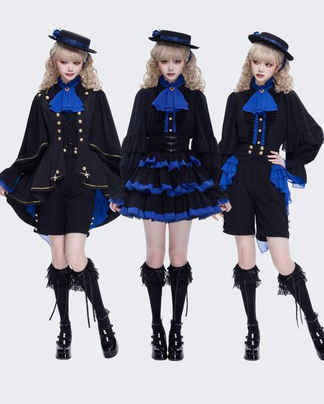 🖤💙Embrace the darkness within with our Ciel Phantomhive-inspired outfits! Set 1: Shirt + Lolita Skirt; Set 2: Shirt + Ouji Shorts + Coat Get Yours Now👉 https://www.devilinspired.com/ouji-fashion #devilinspired #oujifashion #oujilolita #gothicfashion #gothlolita #ouji #gothaesthetic #eglcommunity Ouji Shorts, Ouji Fashion Girl, Ouji Fashion, Embrace The Darkness, Oc Outfits, Formal Clothes, Ciel Phantomhive, Outfit Design, Goth Aesthetic