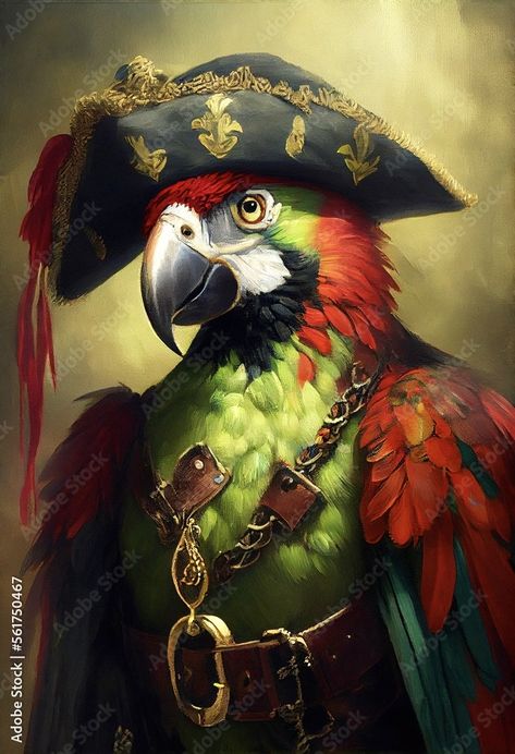 Pirate Bird, Pirate Animals, Pirate Portrait, Parrot Pirate, Pirates Life, Parrot Head, Parrots Art, Pirates Cove, Animal Illustration Art