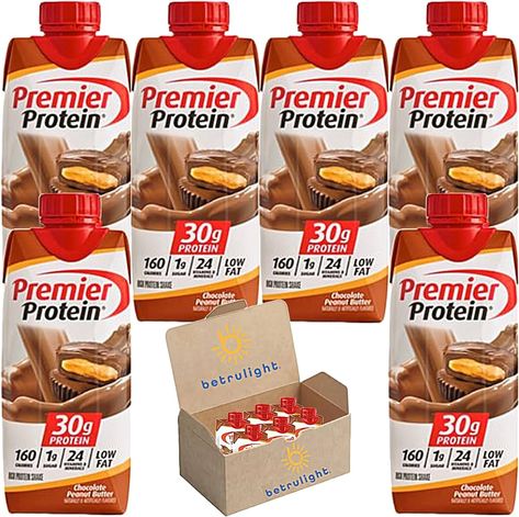 Amazon.com: Protein Shake| Our premier Flavor Chocolate Peanut Butter has 30g Protein, 1g Sugar, 24 Vitamins & Minerals, Nutrients to Support Immune Health | 11 Fl Oz Pack of 6 | Every Order is Elegantly Packaged in a Signature BETRULIGHT Branded Box! : Grocery & Gourmet Food 30g Protein, Premier Protein, Peanut Butter Protein, Protein Shake, Immune Health, Chocolate Peanuts, Protein Shakes, Gourmet Food, Candy Recipes