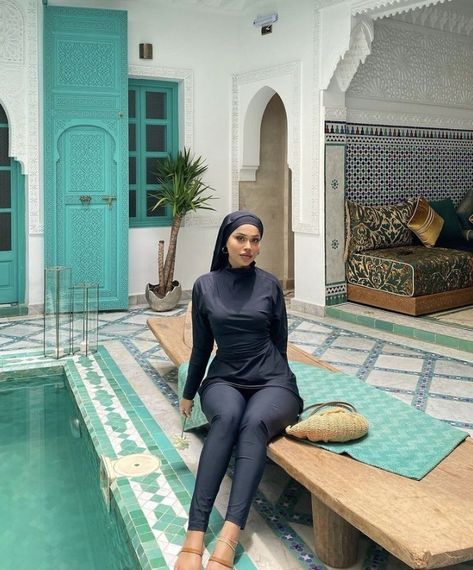 Hijab-SwimStyle Hijab Travel Outfits, Burkini Hijab, Hijab Swimwear, Somali Clothing, Muslim Girl Outfits, Burkini Swimsuit, Muslim Swimwear, Vacation Fits, Pool Outfits