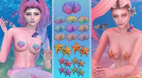 occult & fantasy finds ☾ Sm Sims, Mermaid Bras, Mermaid Bra, Mermaid Top, Sims 4 Gameplay, Sims Games, Sims 4 Teen, Sims Four, Sims4 Clothes