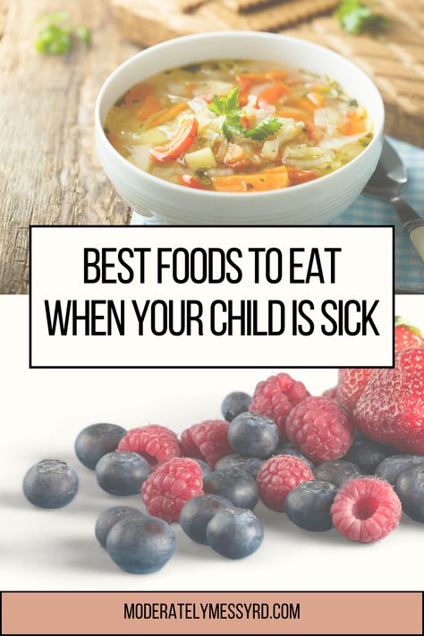 Using evidence-based research, this post discusses which foods and fluids you should prioritize when your little one is sick. Examples? Foods with high water content, soups, bland and easily digestible foods, and foods high in immune-fighting nutrients. Good Food To Eat When Sick, Meals When You Are Sick, Foods For Sick Toddlers, Breakfast For Sick Toddler, Meals For Sick Toddlers, Sick Food Ideas, Sick Toddler Food, Meals For When You Are Sick, Easy Sick Meals