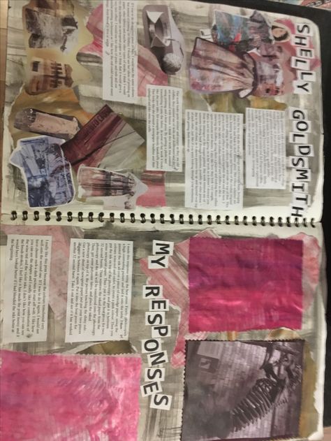 Gcse Art Response Page, Artist Response Page, Artist Response Page Gcse, Shelly Goldsmith, Artist Analysis, Textiles Book, Artist Research Page, Gcse Sketchbook, Artist Research