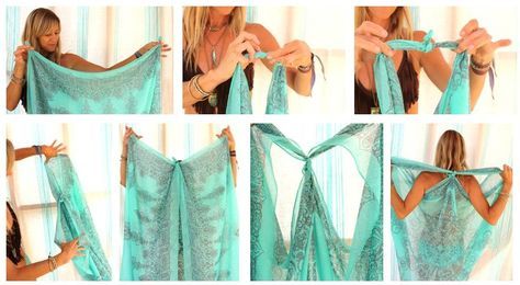 Make the perfect beach cover-up using a scarf you may already have hanging in your closet. #beachwear #DIY Swimsuit Coverups Diy, Diy Swimsuit Cover Up, Diy Beach Wear, Diy Beachwear, Scarf Dress Diy, Diy Beach Dress, Scarf For Beach, Diy Beach Cover Up, Beach Dresses Diy