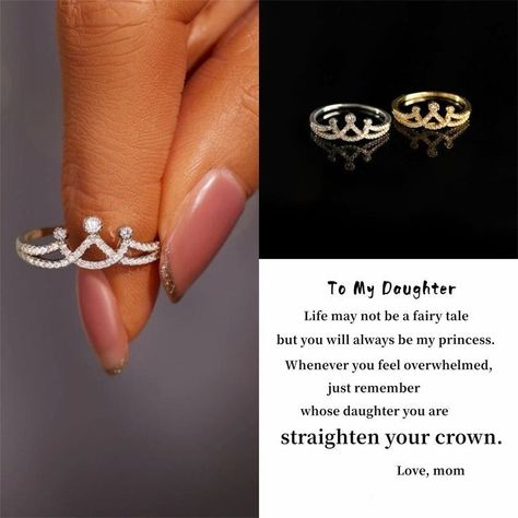 Blair Birthday, Message To My Daughter, Daughter Rings, Princess Crown Ring, Mother Daughter Rings, Straighten Your Crown, Daughter Ring, Crown Ring Princess, Grandmother Jewelry