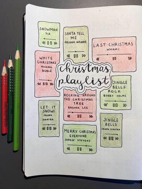 Christmas Anchor Charts, Bullet Journal Lines, Bullet Journal Christmas, December Bullet Journal, Christmas Playlist, Bullet Journal Ideas Templates, Bulletin Journal Ideas, Christmas Doodles, Christmas Journal