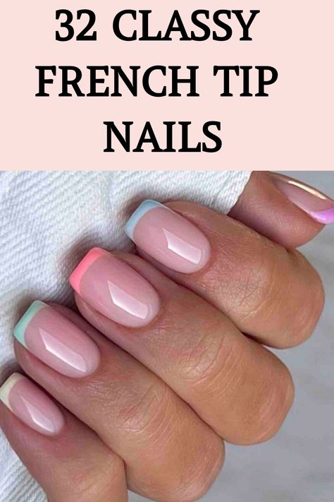 Explore a fresh take on classic French nails with these chic and trendy French tip designs. Step outside the traditional white lines and embrace a new, stunning look for your manicure. Upgrade your nail game with these modern twists on a timeless style! French Manicure In Colors, Ideas For Nails French, Nail Ideas For French Tips, Coloured Nails With White Tips, White Nails With Colored Tips, Color Tip French Nails, Different Coloured French Tips, French Nail Color Tips, Coloured French Manicure Nails