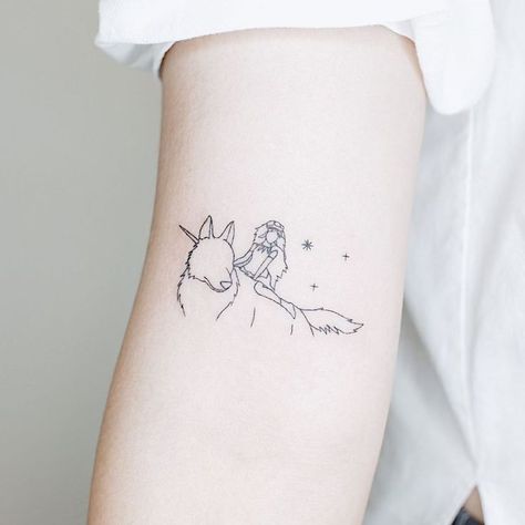 Studio Ghibli Tattoo Ideas Princess Mononoke, Studio Ghibli Tattoos Princess Mononoke, Studio Ghibli Princess Mononoke Tattoo, Princess Mononoke Tattoo Wolves, Princess Mononoke Tattoo Ideas, Princess Mononoke Tattoos, Small Studio Ghibli Tattoo Ideas, Princess Mononoke Wolf Tattoo, Tattoo Design Women Back