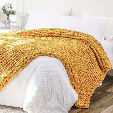 Amazon.com: Chunky Knit Blanket Throw 51x63, Soft Chenille Yarn Giant Knitted Throw Blanket, Big Knit Blankets Chunky, Thick Cable Knit Throw, Large Rope Crochet Throw Blankets for Couch Bed Sofa (Mustard Yellow) : Home & Kitchen Chunky Cable Knit Throw, Cable Knit Blanket, Yellow Throw Blanket, Cable Knit Throw Blanket, Big Knit Blanket, Cable Knit Blankets, Cable Knit Throw, Chenille Blanket, Chunky Crochet Blanket