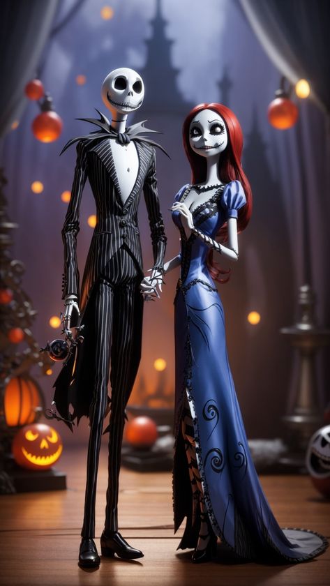 Jack Skellington and Sally from "The Nightmare Before Christmas" Jack Skellington Fanart, Jack The Nightmare Before Christmas, Jack Skellington Drawing, Nightmare Before Christmas Pictures, Jack Y Sally, Jack Skellington And Sally, Jack Nightmare Before Christmas, Sally Skellington, Beautiful Screensavers