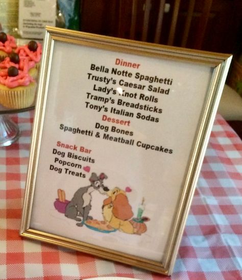 Lady And The Tramp Themed Dinner, Lady And The Tramp Birthday Party, Meal Themes, Movie Night Recipes, Disney Nights, Disney Meals, Disney Movie Night Menu, Movie Recipes, Disney Themed Movie Night