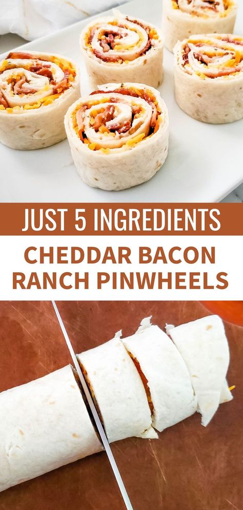 Cheesy Bacon Pinwheels, Bacon Cheese Pinwheels, Ham And Bacon Pinwheels, Turkey Bacon Ranch Cream Cheese Roll Ups, Bacon And Cheese Roll Ups, Cheesy Bacon Ranch Pinwheels, Bacon And Cheese Appetizers, Finger Food Meals Dinners, Easy Pin Wheels Recipe