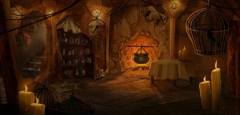 Witch Cottage Interior, Witch House Interior, Scary Godmother, Interior Concept Art, Witch Hut, Witchy House, Scary Witch, Witch Cottage, Witch Design