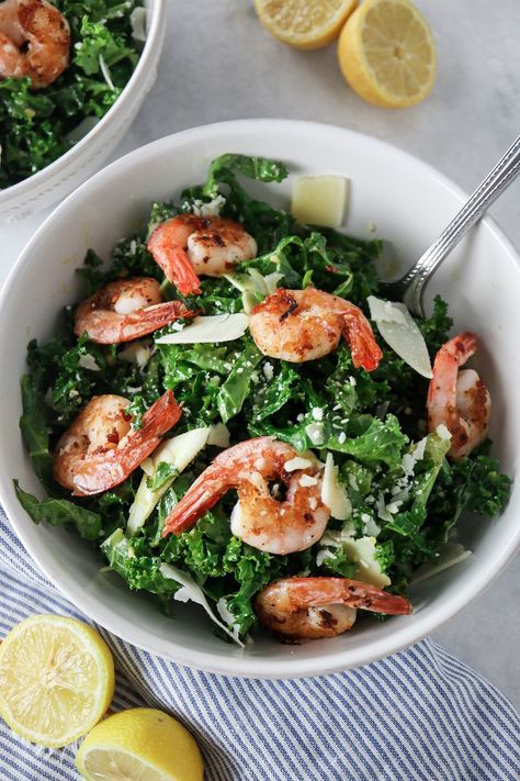 Shrimp Kale, Kale Caesar, Kale Caesar Salad, Sides Dishes, Shrimp Seasoning, Caesar Dressing, Spicy Shrimp, Snacks Healthy, Grilled Shrimp