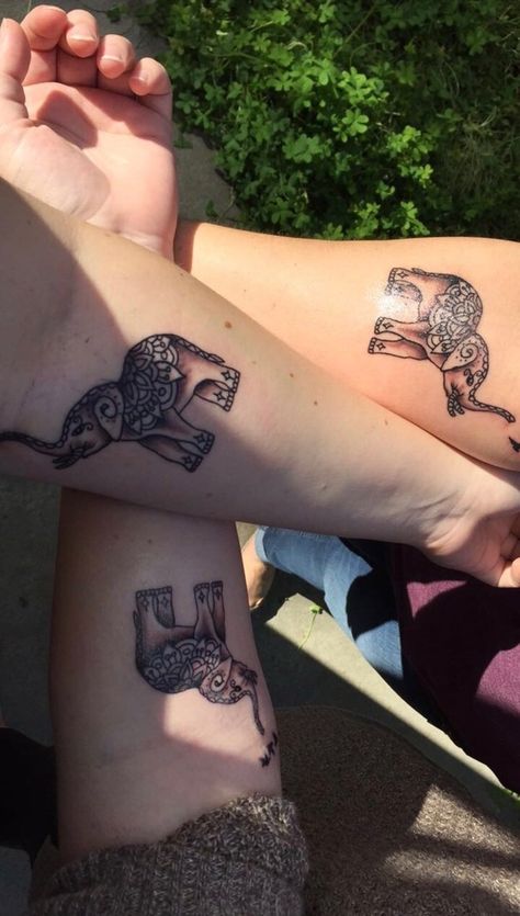 Sister Tattoos Elephant, Tattoos 3 Sisters, Matching Elephant Tattoos, Child Tattoos, 3 Sister Tattoos, Sisters Tattoos, Tattoo Ideas For Moms, Family Tattoo Ideas, Call Your Mom