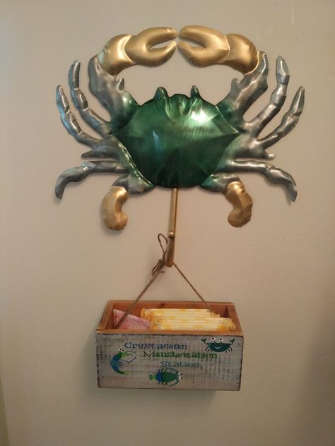 After seeing the original crustracean menstruation station, I had to create my own to match my decor. (Original can be found here: https://9gag.com/gag/aY4q7rN/menstruation-crustacean-station) Menstruation Crustacean Station, Crustacean Menstruation Station, Menstruation Station, Menstruation Crustacean, Condo Decor, Apartment Goals, Condo Decorating, Crustaceans, Tshirt Ideas