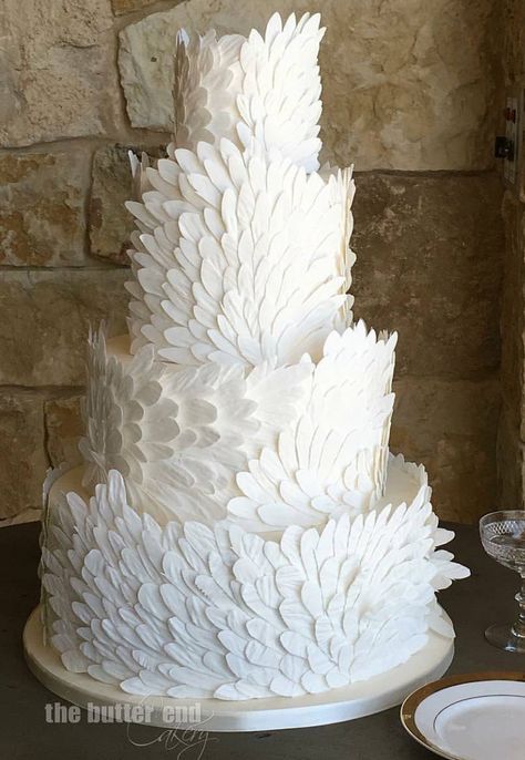 Feather Cake, Banana Split Dessert, Elegant Birthday Cakes, White Weddings, Tiered Cake, Wedding Cakes Blue, White Wedding Cakes, Wedding Cakes With Cupcakes, Unique Wedding Cakes