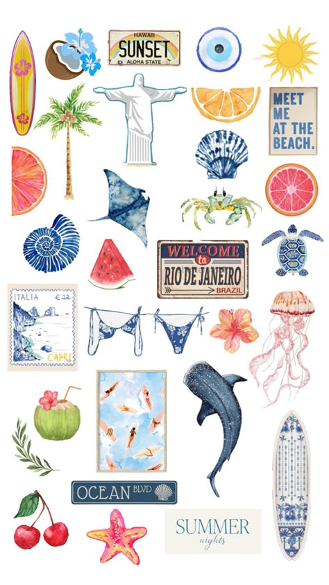 Ocean Drawings, Wallpaper For Ios, Beachy Pictures, Scrapbook Calendar, Ocean Drawing, Summer Stickers, Surf Stickers, Animals Stickers, Emoji Stickers Iphone