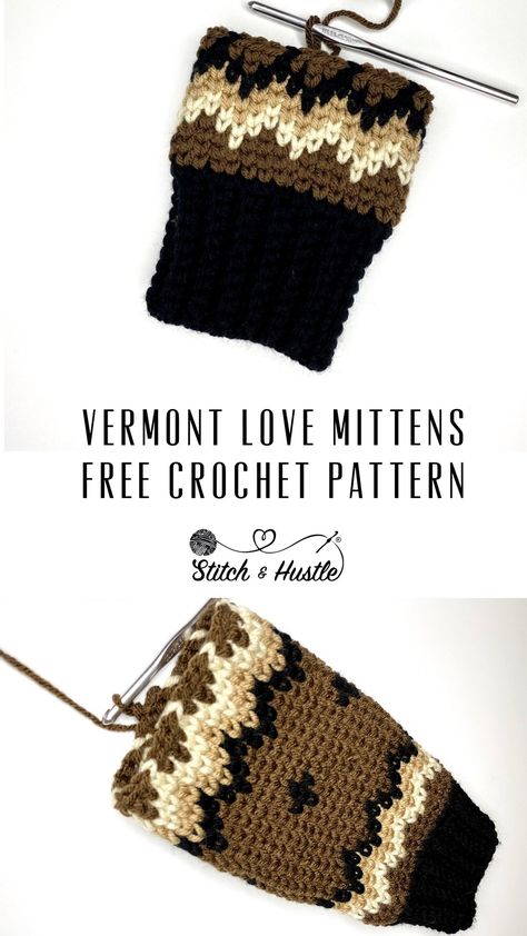 Vermont Love Mittens Free Crochet Pattern — Stitch & Hustle Crochet Mens Gloves Free Pattern, Crochet Flip Top Mittens Pattern Free, Crochet Mittens Free Pattern Easy, Crocheting Gloves, Mittens Crochet Pattern Free, Mittens Crochet Pattern, Wearable Crafts, Crochet Hand Warmers, Mittens Crochet