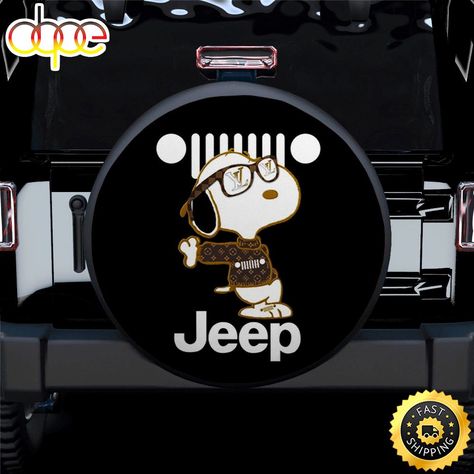 Cute Snoopy With Jeep Car Spare Tire Covers Gift For Campers The Spare Tire Cover is a practical and stylish accessory for any vehicle. Made from dura... Jeep Spare Tire Covers, Snoopy Stuff, Cute Snoopy, Gift For Campers, Jeep Car, Jeep Stuff, Gifts For Campers, Spare Tire Covers, Jeep Cars