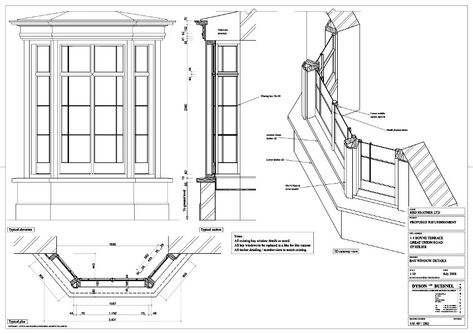 Window Technical Drawing, Bay Window Detail Drawing, Victorian Bay Window, Bay Window Exterior, Analysis Architecture, Box Bay Window, Bay Window Design, Window Sketch, Green House Exterior