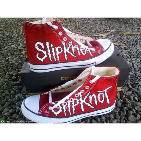 Slipknot ❤ liked on Polyvore featuring shoes Emo Shoes, Band Clothes, Grunge Shoes, Converse Fashion, Goth Shoes, Awesome Shoes, Custom Converse, Wardrobe Inspiration, New Rock