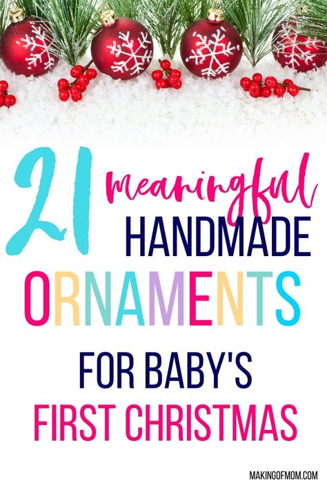 Baby's first Christmas - what a magical memory making moment that is! And a great time to start a meaningful family Christmas tradition - handmade Christmas Ornaments - starting from birth! Here are over 20 ideas of different Christmas ornaments that are simple and easy to make at home. Enjoy the holidays with your new baby! First Christmas Decoration Ideas, New Baby Ornament Diy, Infant Christmas Ornaments, Baby Christmas Ornament Craft, Baby Ornament Craft, Homemade Baby Ornaments, Diy Baby First Christmas Ornament, Diy Baby 1st Christmas Ornament, First Christmas Cross Stitch Ornament