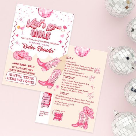 Adult Disco Cowgirl Bachelorette Weekend Invitation Disco Cowgirl Aesthetic, Disco Cowgirl Birthday, Texas Birthday, Disco Cowgirl Bachelorette, Cowgirl Invitations, Itinerary Invitation, Cowgirl Bachelorette Parties, Bachelorette Weekend Invitations, Cowgirl Bachelorette