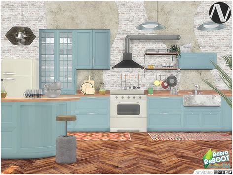 ArtVitalex's Retro ReBOOT - April Kitchen Kitchen Materials, Long Vases, Sims 4 Kitchen, Sims 4 Download, The Sims 4 Download, Metal Dining Chairs, Sims Community, Star Decorations, Kitchen Collection