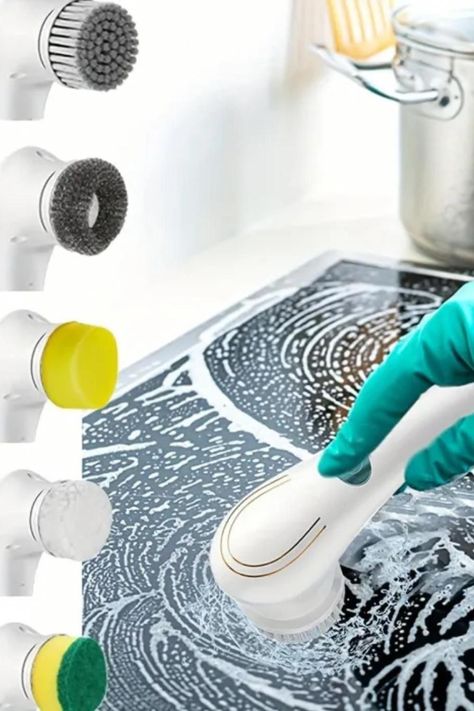 Electric Spin Scrubber, Cordless Handheld Cleaning Brush With 5 Replaceable Brush Heads, USB Rechargeable 360°Power Scrubber Mop For Wall Bathtub Electric Bathroom, Electric Cleaning Brush, Cleaning Tasks, Cleaning Gadgets, Household Cleaning Tips, Cleaning Recipes, Time Saver, Cooking Gadgets, Soap Scum