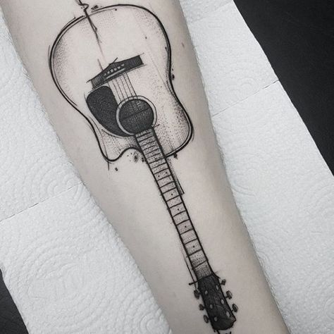 30 Best Guitar Tattoo Ideas  4 Acoustic Guitar Tattoo, Guitar Tattoo Design, Music Notes Tattoo, Guitar Tattoo, Music Tattoo Designs, Intricate Tattoo, Rosen Tattoo, Instagram Tattoo, Traditional Tattoo Art