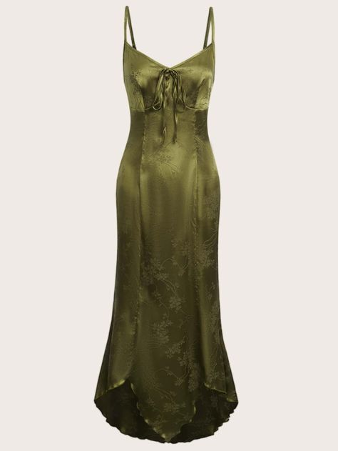 Satin Cami Dress, 파티 드레스, Olive Green Dresses, Prom Dress Inspiration, Prom Looks, Satin Cami, Vestidos Prom, Prom Outfits, Grad Dresses