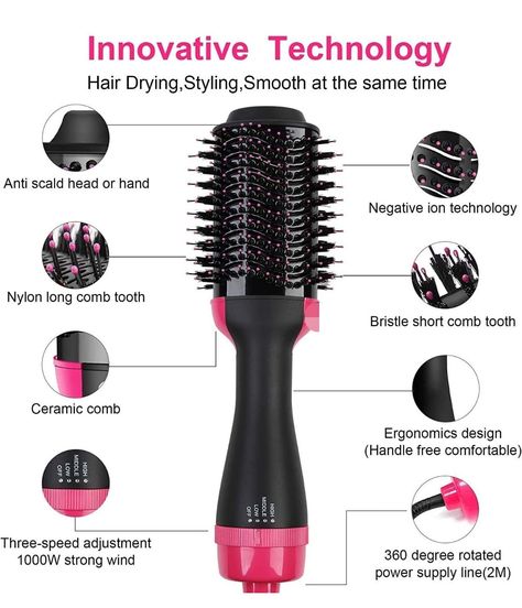 Professional Salon One-Step Hair Dryer & Hot Air Brush & Blower Brush with Negative Ions For Straight and Soft Curls 4 in 1 Hair Brush Dryer & Styler (110v 1000W) Hair Brush Blow Dryer, One Step Hair Dryer, Salon Blowout, Hair Blower, Curling Brush, Dryer Brush, Hair Straightener And Curler, Blow Dry Brush, Blow Dry Hair