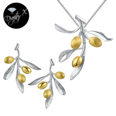 by DignityX® | Premium Elegant Shine ~ Nature Inspired Jewelry * Free Global Shipping ~ Conditions Apply ... Olive Branch Jewelry, Olive Jewelry, Olive Leaves, Branch Necklace, Fruit Jewelry, Gold Jewelry Sets, 18k Gold Jewelry, Women's Jewelry Sets, Olive Leaf