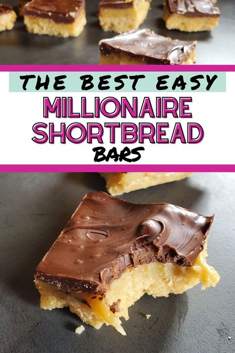 If you love all things chocolate and caramel, then this easy millionaire shortbread recipe is for you! These chocolate caramel shortbread bars have a buttery shortbread base, soft and chewy caramel, and a smooth layer of chocolate | easy millionaire bars | no bake desserts | easy dessert recipes | simple millionaire shortbread bars | easy millionaire shortbread bars | easy bar recipes | holiday bars recipes | christmas bars recipes | easy dessert recipes | simple dessert recipes | simple bars Shortbread Caramel Chocolate Bars, Millionaire Squares Recipe, No Bake Millionaire Cheesecake Bars, Millionaire Cookie Bars Recipe, No Bake Millionaire Bars, Billionaire Shortbread Bars, No Bake Millionaire Shortbread, Million Dollar Shortbread Bars, Millionaire Shortbread Recipe Easy