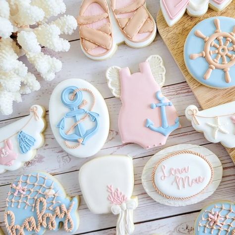 Nautical Baby Shower Cookies, Coastal Baby Shower Theme Girl, Nautical Baby Shower Food, Nautical Baby Shower Ideas, Sailor Baby Shower Theme, Nautical Baby Shower Girl, Nautical Baby Shower Theme, Nautical Baby Shower Decorations, Sailor Baby Showers