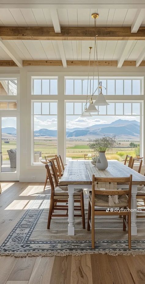 Window Dining Room, White Picket Fence Ideas, Picket Fence Ideas, Modern Prairie Home, Modern Prairie, Fence Designs, Prairie Home, Dream Life House, White Window