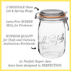 Amazon.com: 4 Le Parfait Super Jars - Wide Mouth French Glass Preserving Jars - Zero Waste Packaging (4, 1000ml - 32oz - Quart): Kitchen & Dining Canning Pantry Storage, Le Parfait Jars, Canning Jams, Fermentation Crock, Can Jam, Canning Food, Canned Food Storage, Jam Pot, French Glass