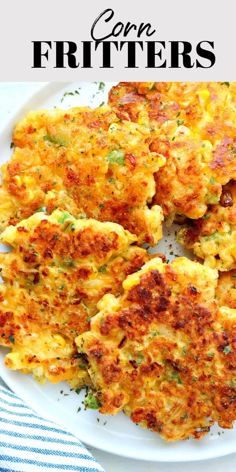 Corn Fritters on a plate. Corn Mill Recipes, Cornmeal Recipes Vegan, Niblet Corn Recipes, Cornmeal Fritters Recipe, Cornmeal Recipes Dinner, Old Mill Corn Fritters Recipe, Pan Cornmeal Recipes, Fresh Corn Fritters, Healthy Cornmeal Recipes